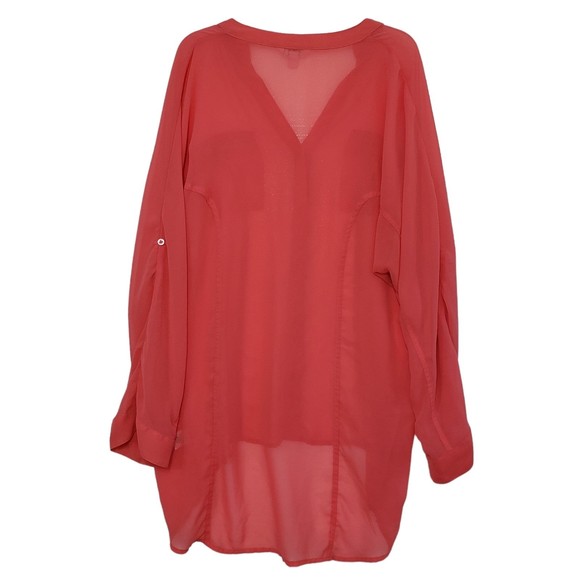 Candie's Women's Hi Low Long Sleeve Sheer Button Down Blouse, Size Large - Picture 2 of 10